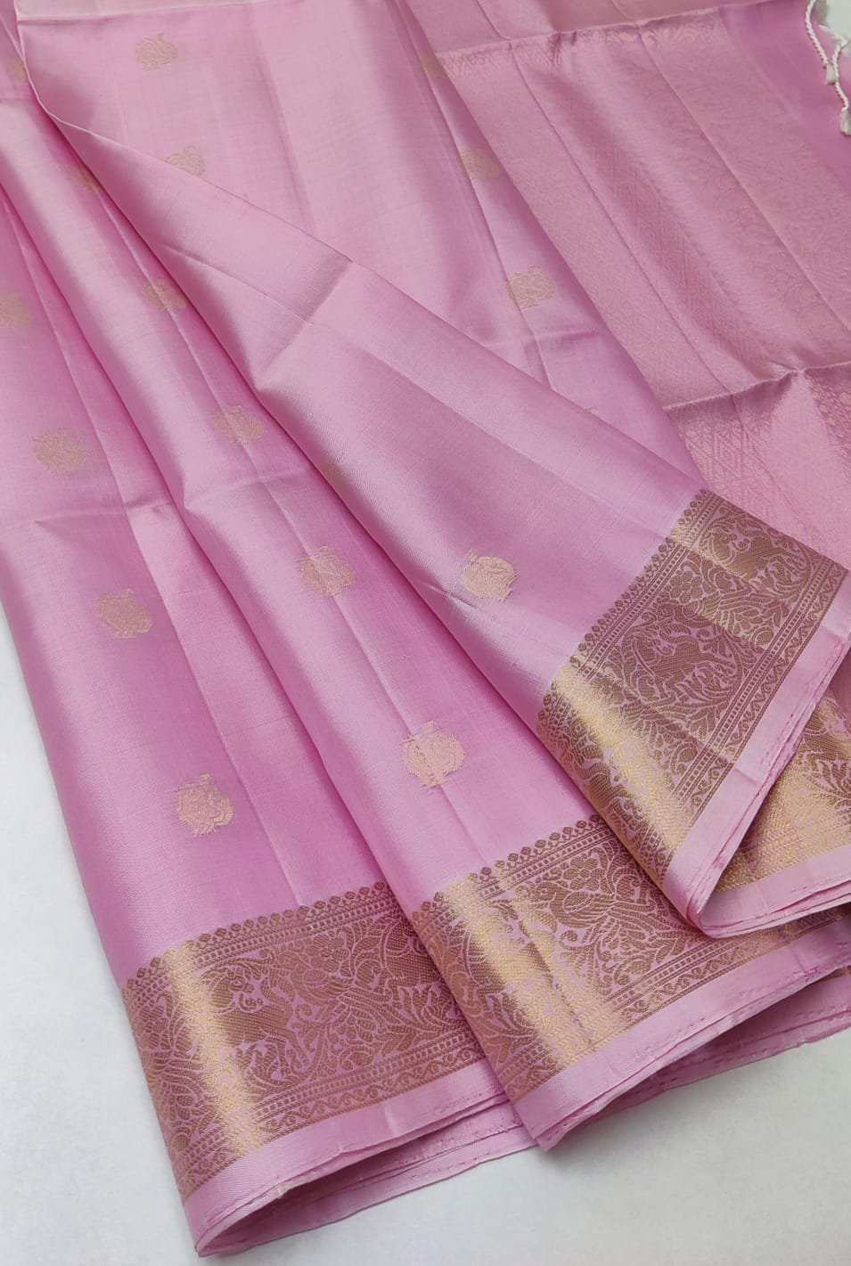 Pink & Gold Peacock Brocade Kanchipuram Silk Saree